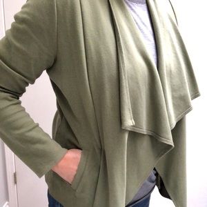 Cardigan, shawl collar, olive color sz M